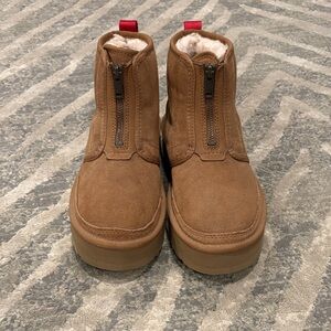 UGG Neumel Chestnut Suede Platform Zip-Up Boots